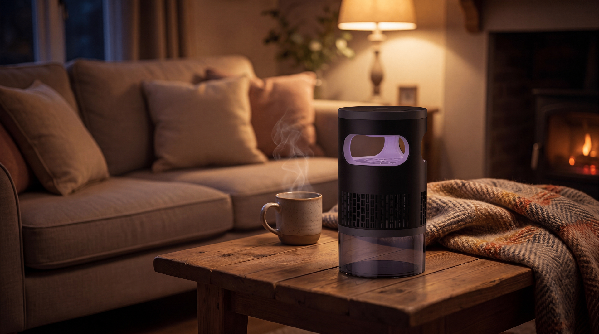 Vellmora trap in a cozy living room beside a steaming mug